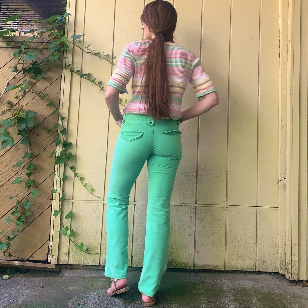 RARE Vintage LEI Originals sea-foam green corduroy Flare Jeans Sz 3 juniors boho - Picture 12 of 12
